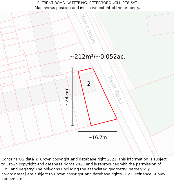 2, TRENT ROAD, WITTERING, PETERBOROUGH, PE8 6AT: Plot and title map