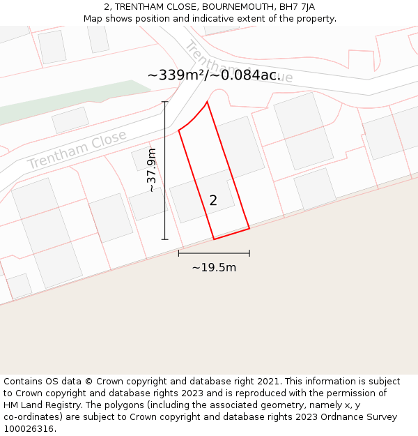 2, TRENTHAM CLOSE, BOURNEMOUTH, BH7 7JA: Plot and title map