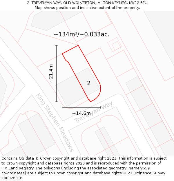 2, TREVELYAN WAY, OLD WOLVERTON, MILTON KEYNES, MK12 5FU: Plot and title map