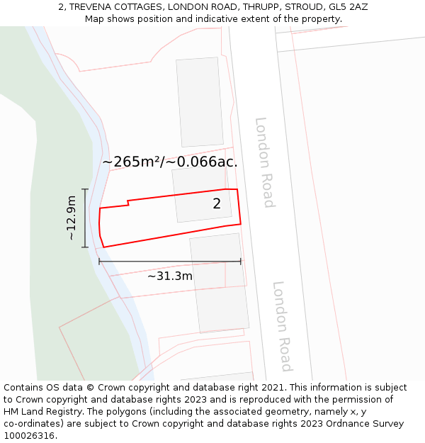 2, TREVENA COTTAGES, LONDON ROAD, THRUPP, STROUD, GL5 2AZ: Plot and title map