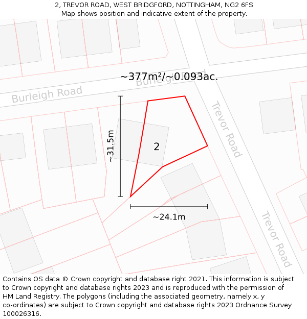 2, TREVOR ROAD, WEST BRIDGFORD, NOTTINGHAM, NG2 6FS: Plot and title map