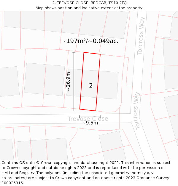 2, TREVOSE CLOSE, REDCAR, TS10 2TQ: Plot and title map
