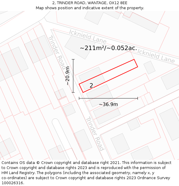 2, TRINDER ROAD, WANTAGE, OX12 8EE: Plot and title map