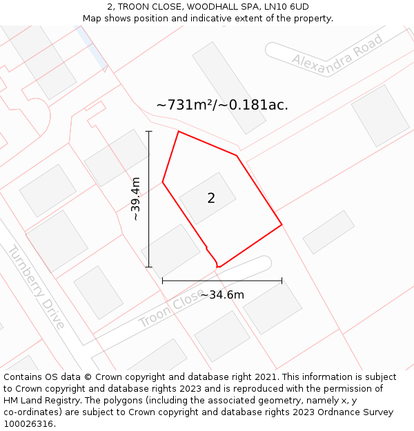 2, TROON CLOSE, WOODHALL SPA, LN10 6UD: Plot and title map