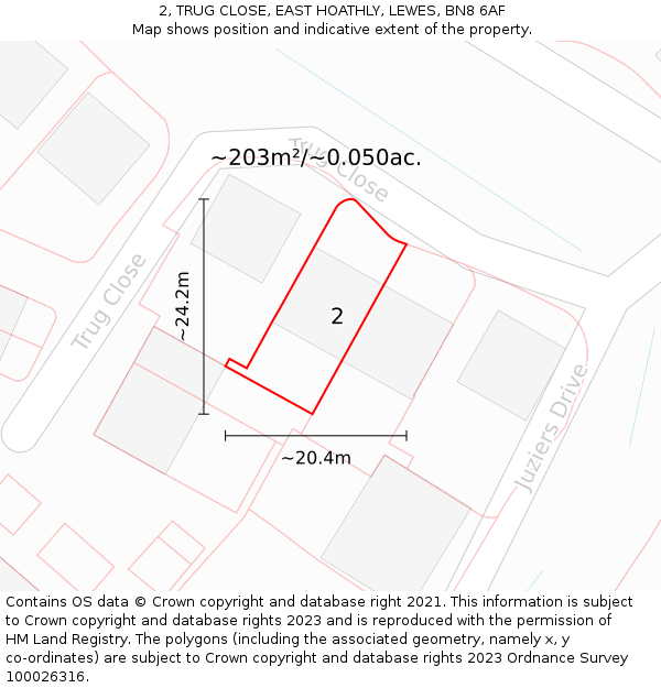 2, TRUG CLOSE, EAST HOATHLY, LEWES, BN8 6AF: Plot and title map