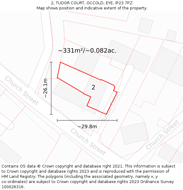 2, TUDOR COURT, OCCOLD, EYE, IP23 7PZ: Plot and title map