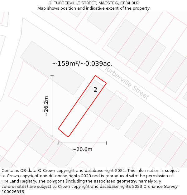 2, TURBERVILLE STREET, MAESTEG, CF34 0LP: Plot and title map