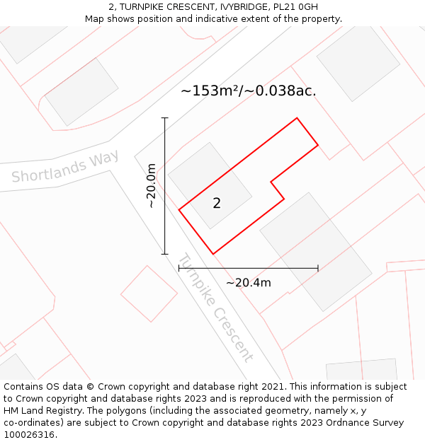 2, TURNPIKE CRESCENT, IVYBRIDGE, PL21 0GH: Plot and title map