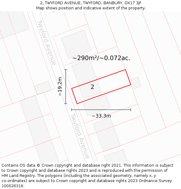 2, TWYFORD AVENUE, TWYFORD, BANBURY, OX17 3JF: Plot and title map