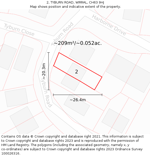 2, TYBURN ROAD, WIRRAL, CH63 9HJ: Plot and title map