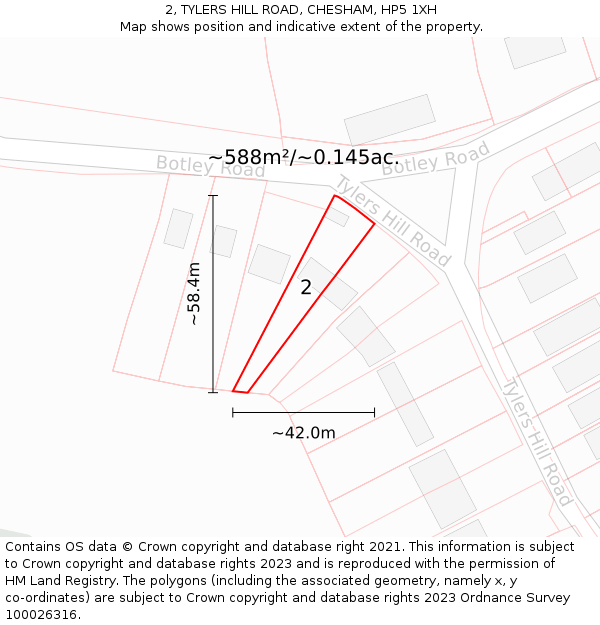 2, TYLERS HILL ROAD, CHESHAM, HP5 1XH: Plot and title map