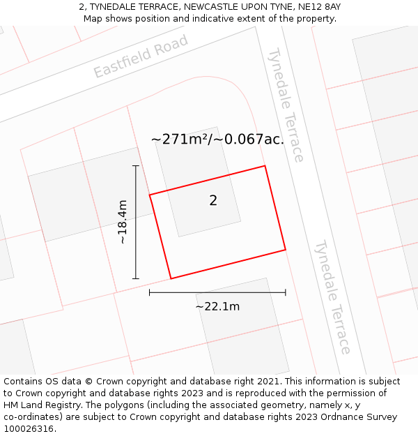 2, TYNEDALE TERRACE, NEWCASTLE UPON TYNE, NE12 8AY: Plot and title map