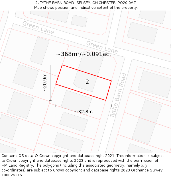 2, TYTHE BARN ROAD, SELSEY, CHICHESTER, PO20 0AZ: Plot and title map