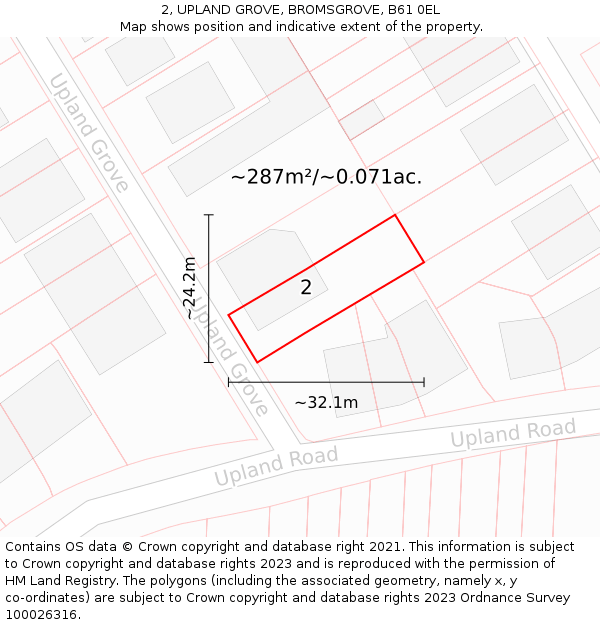 2, UPLAND GROVE, BROMSGROVE, B61 0EL: Plot and title map