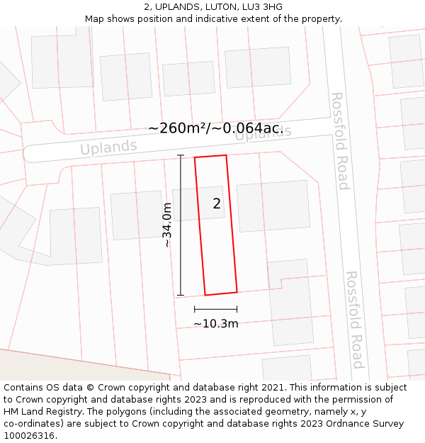 2, UPLANDS, LUTON, LU3 3HG: Plot and title map