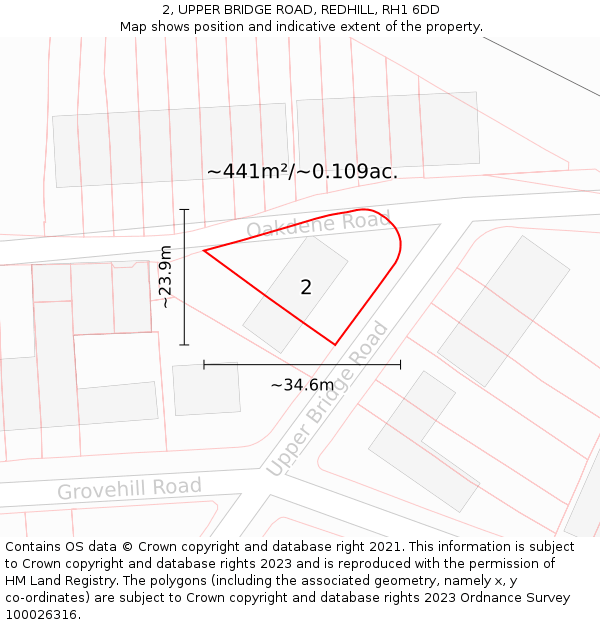 2, UPPER BRIDGE ROAD, REDHILL, RH1 6DD: Plot and title map