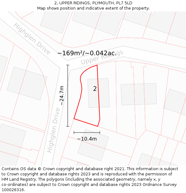 2, UPPER RIDINGS, PLYMOUTH, PL7 5LD: Plot and title map