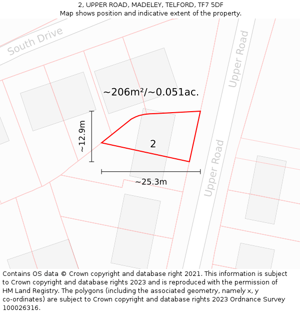 2, UPPER ROAD, MADELEY, TELFORD, TF7 5DF: Plot and title map