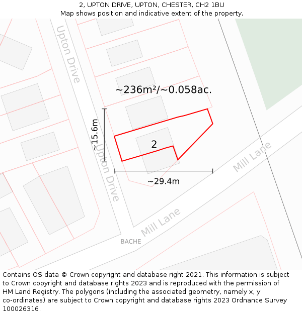 2, UPTON DRIVE, UPTON, CHESTER, CH2 1BU: Plot and title map