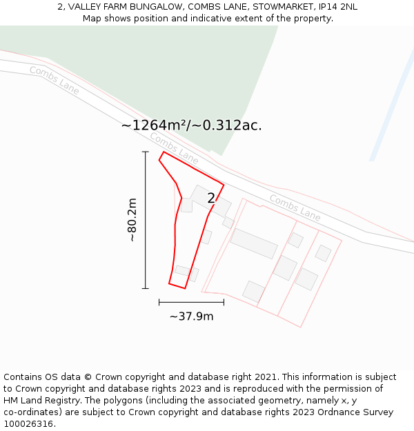 2, VALLEY FARM BUNGALOW, COMBS LANE, STOWMARKET, IP14 2NL: Plot and title map