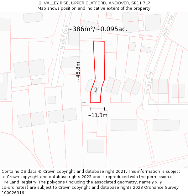 2, VALLEY RISE, UPPER CLATFORD, ANDOVER, SP11 7LP: Plot and title map