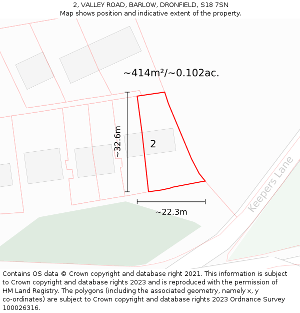 2, VALLEY ROAD, BARLOW, DRONFIELD, S18 7SN: Plot and title map