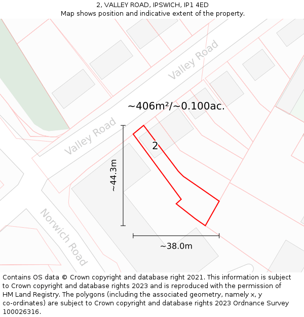 2, VALLEY ROAD, IPSWICH, IP1 4ED: Plot and title map