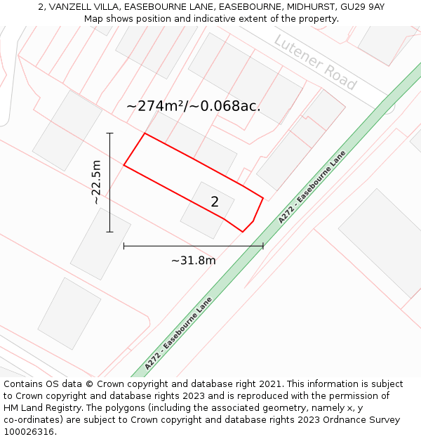 2, VANZELL VILLA, EASEBOURNE LANE, EASEBOURNE, MIDHURST, GU29 9AY: Plot and title map