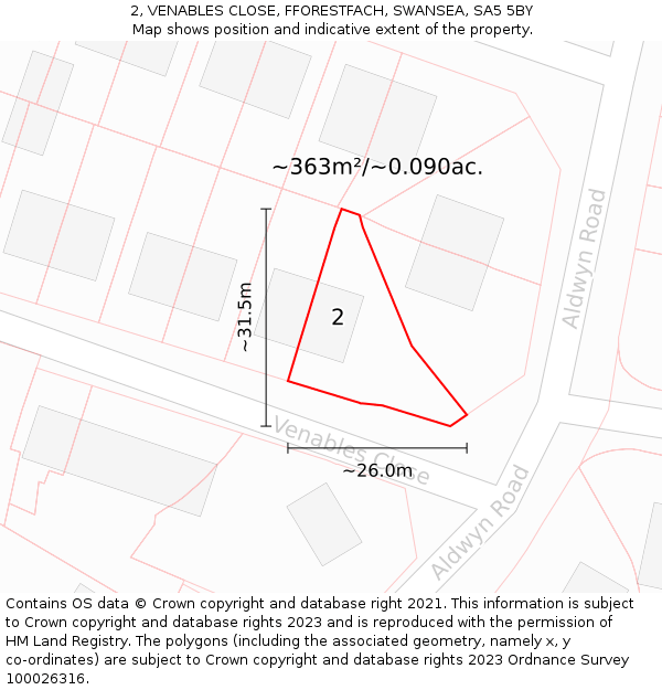 2, VENABLES CLOSE, FFORESTFACH, SWANSEA, SA5 5BY: Plot and title map