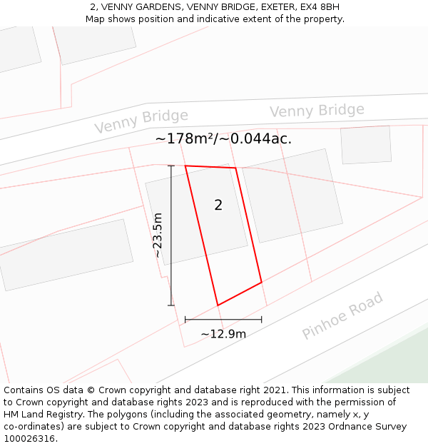 2, VENNY GARDENS, VENNY BRIDGE, EXETER, EX4 8BH: Plot and title map