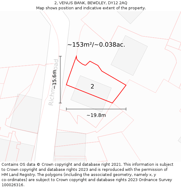 2, VENUS BANK, BEWDLEY, DY12 2AQ: Plot and title map