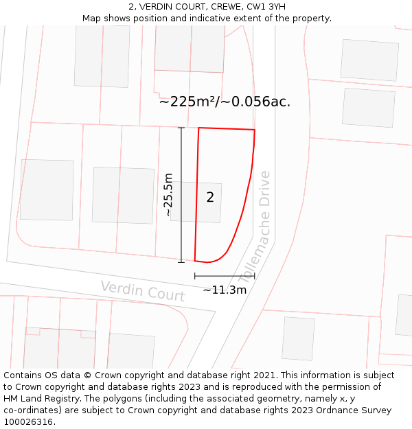 2, VERDIN COURT, CREWE, CW1 3YH: Plot and title map