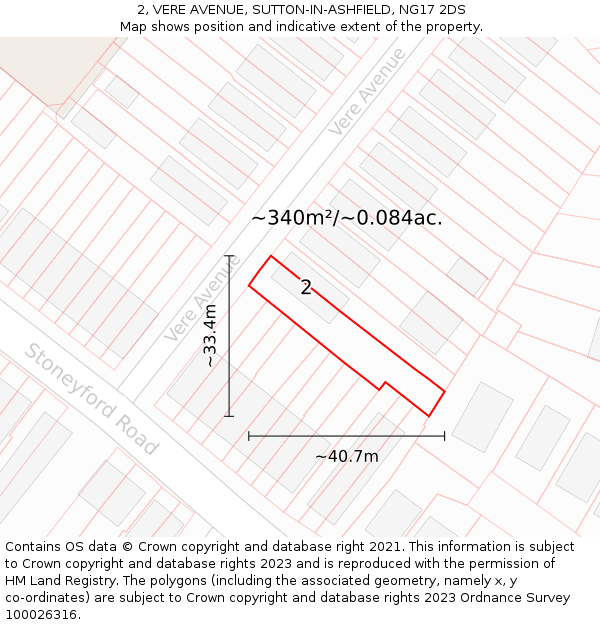 2, VERE AVENUE, SUTTON-IN-ASHFIELD, NG17 2DS: Plot and title map