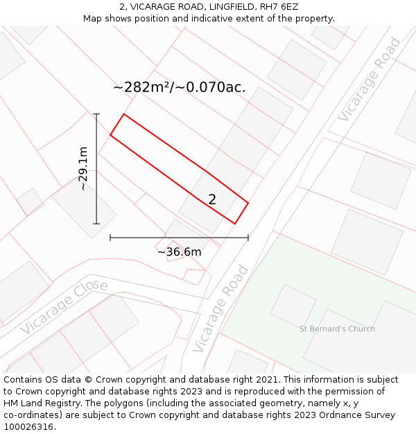 2, VICARAGE ROAD, LINGFIELD, RH7 6EZ: Plot and title map