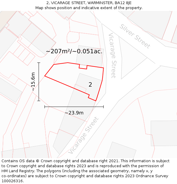 2, VICARAGE STREET, WARMINSTER, BA12 8JE: Plot and title map