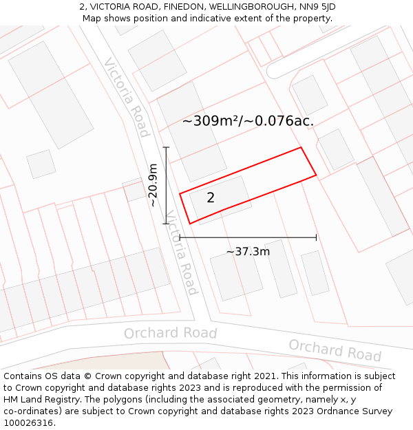 2, VICTORIA ROAD, FINEDON, WELLINGBOROUGH, NN9 5JD: Plot and title map