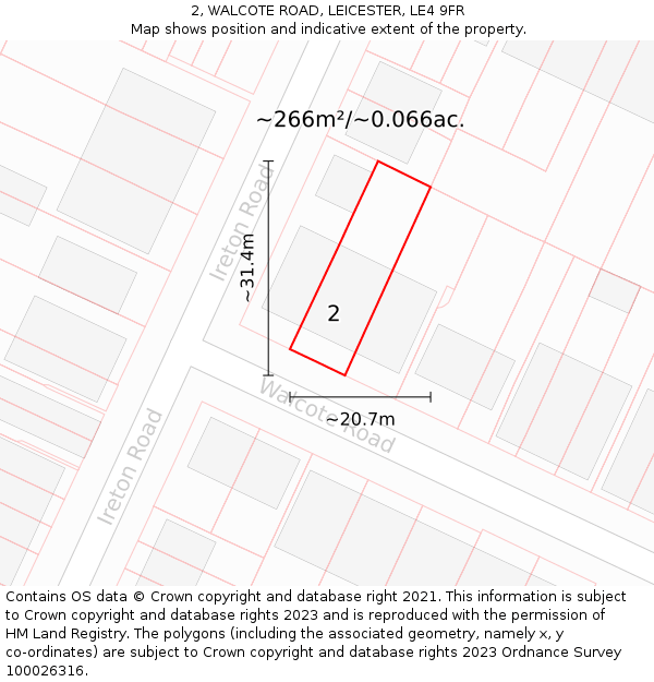 2, WALCOTE ROAD, LEICESTER, LE4 9FR: Plot and title map