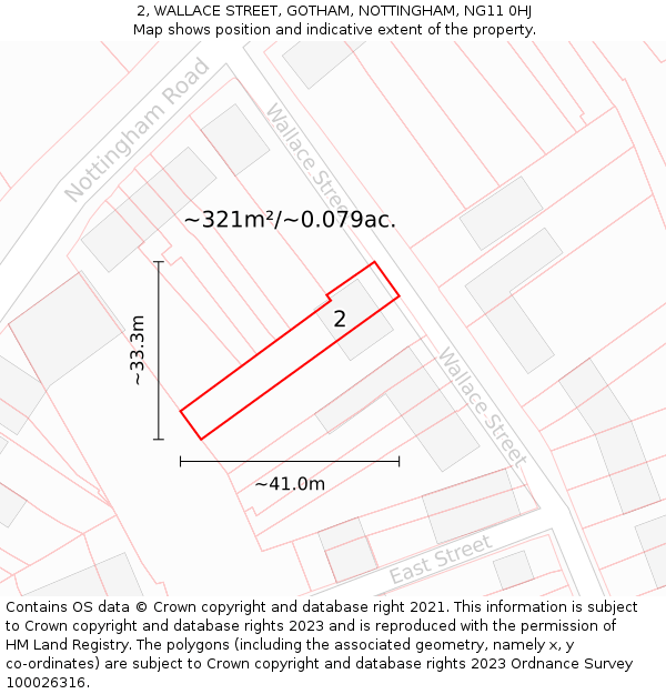 2, WALLACE STREET, GOTHAM, NOTTINGHAM, NG11 0HJ: Plot and title map