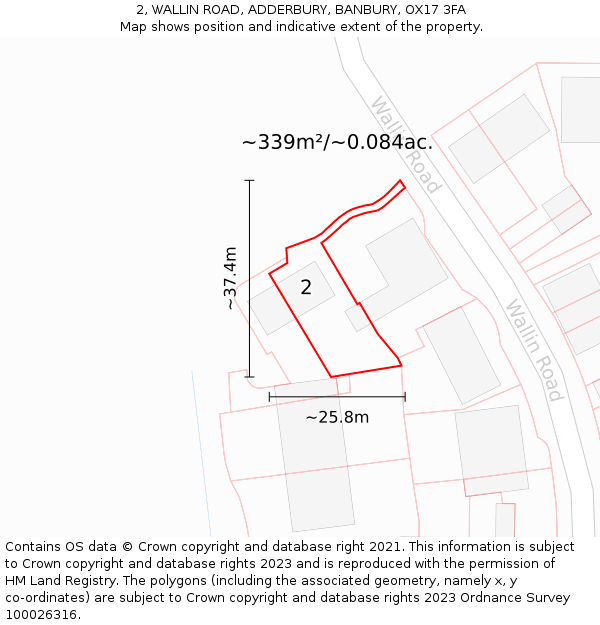 2, WALLIN ROAD, ADDERBURY, BANBURY, OX17 3FA: Plot and title map