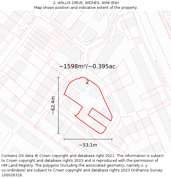 2, WALLIS DRIVE, WIDNES, WA8 9NH: Plot and title map