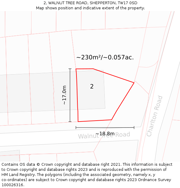 2, WALNUT TREE ROAD, SHEPPERTON, TW17 0SD: Plot and title map