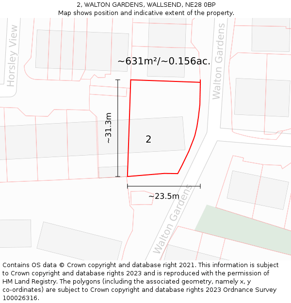 2, WALTON GARDENS, WALLSEND, NE28 0BP: Plot and title map