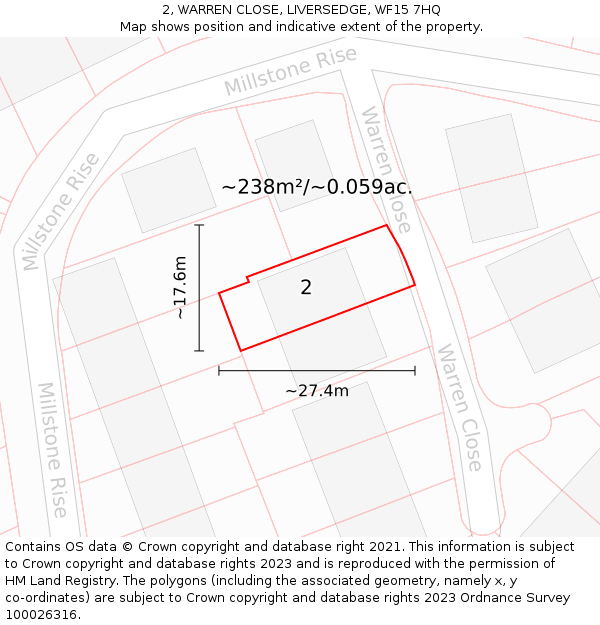 2, WARREN CLOSE, LIVERSEDGE, WF15 7HQ: Plot and title map