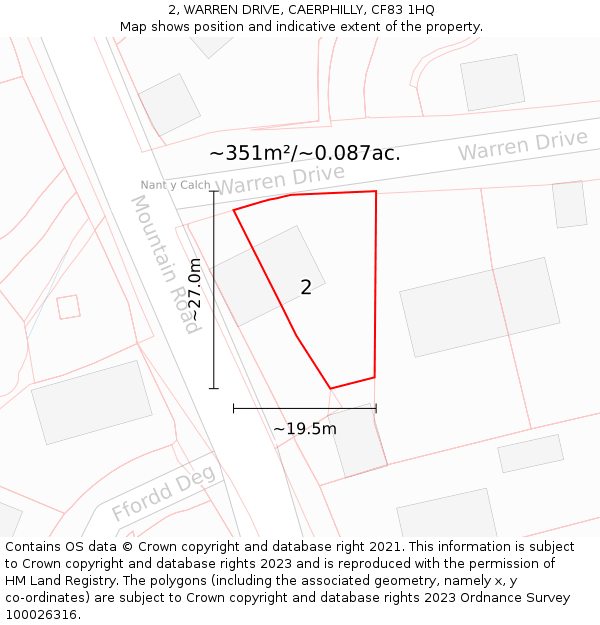 2, WARREN DRIVE, CAERPHILLY, CF83 1HQ: Plot and title map