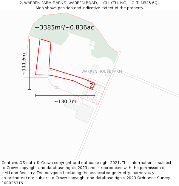 2, WARREN FARM BARNS, WARREN ROAD, HIGH KELLING, HOLT, NR25 6QU: Plot and title map