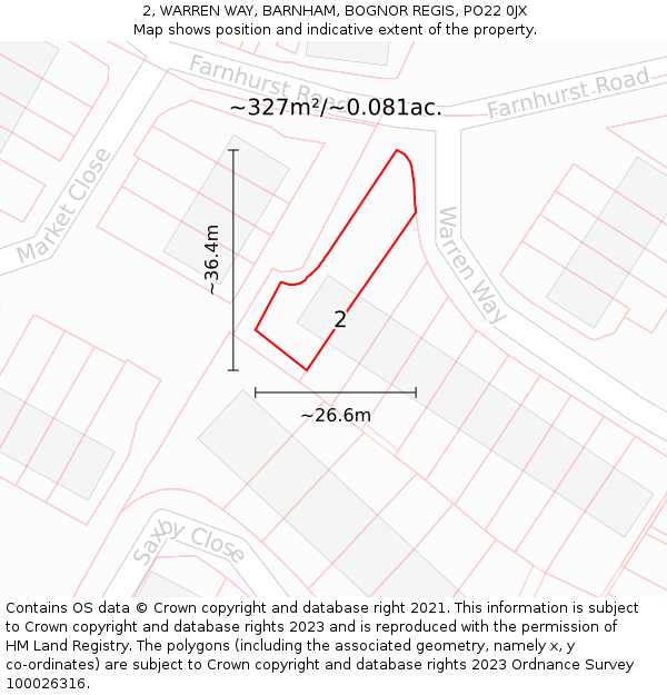 2, WARREN WAY, BARNHAM, BOGNOR REGIS, PO22 0JX: Plot and title map