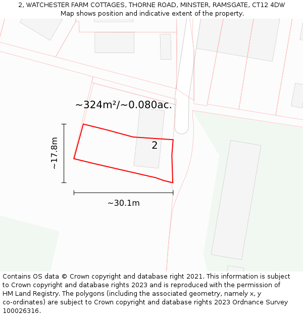 2, WATCHESTER FARM COTTAGES, THORNE ROAD, MINSTER, RAMSGATE, CT12 4DW: Plot and title map