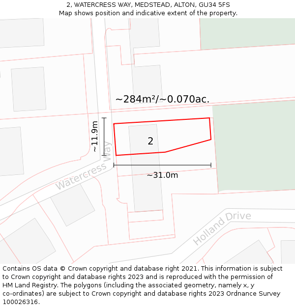 2, WATERCRESS WAY, MEDSTEAD, ALTON, GU34 5FS: Plot and title map