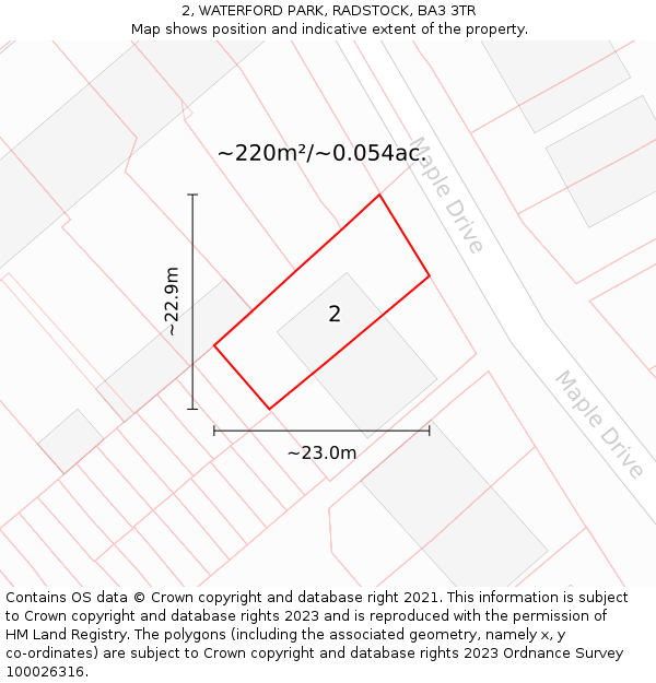 2, WATERFORD PARK, RADSTOCK, BA3 3TR: Plot and title map