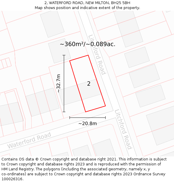 2, WATERFORD ROAD, NEW MILTON, BH25 5BH: Plot and title map